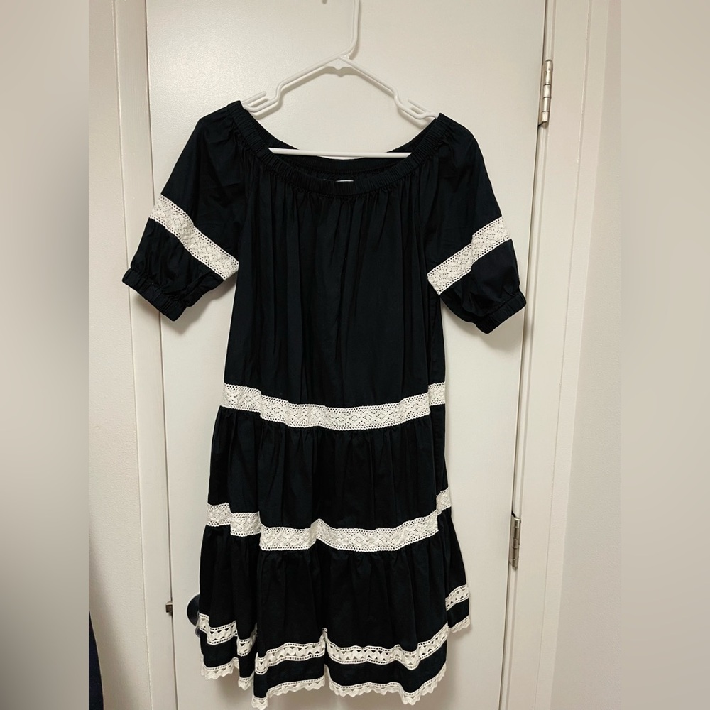 Broome Street Kate Spade Off Shoulder Womens Dress Black Crochet Accent Size XS